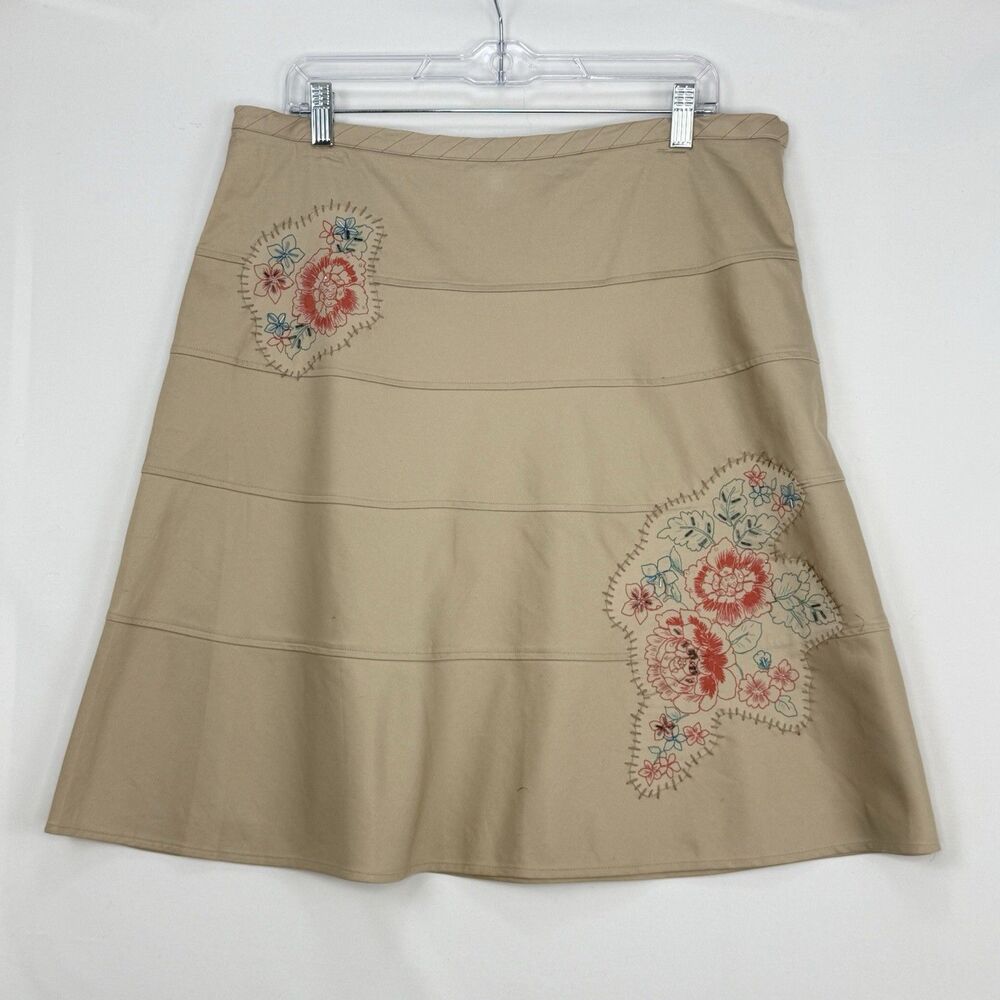 NYC Design Co. Skirt Womens Size 14 Tan Khaki Floral Patched Beaded A-Line